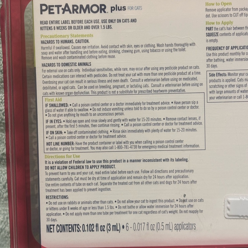 Flea & Tick Treatment Cats — Pet Armor Plus. Over 1.5 lbs.  8 weeks + NEW - Picture 5 of 9